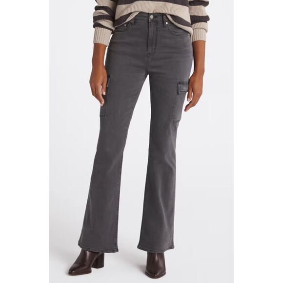 Daze Go Getter Cargo Jeans Roadtrip Grey Size 27 High Rise Flare Y2K Streetwear - Picture 1 of 15